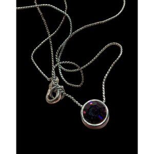 Elegant Silver Tone Necklace With Round Purple Gemstone Pendant